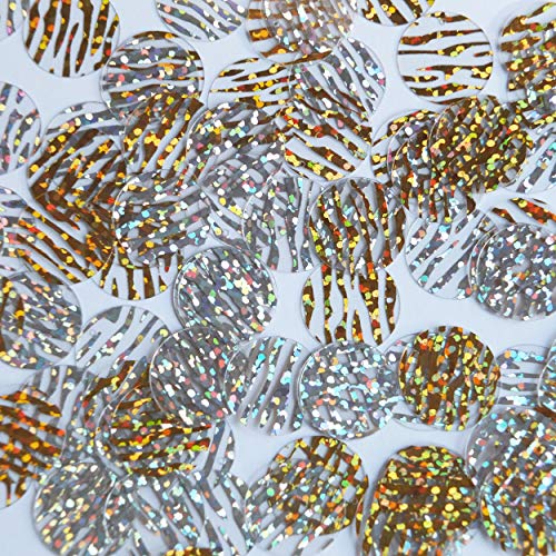 Round Flat Sequin 15mm Top Hole Gold Tiger Stripe Transparent Hologram Glitter Sparkle. Couture Paillettes. Made in USA