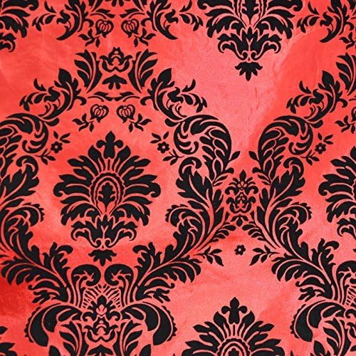 DAMASK FLOCKED TAFFETA FABRIC 58/60 WIDE BY THE YARD RED/BLACK by New Star Fabric
