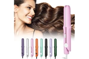 NOGCAW 2025 Upgrade Mini Dual Purpose Curling Iron, 2-in-1 Mini Curling Wand Flat Iron Hair Straightener, Portable Hair Straightener Travel Curling Wand for Women Short Hair, All Hair Types (Pink)