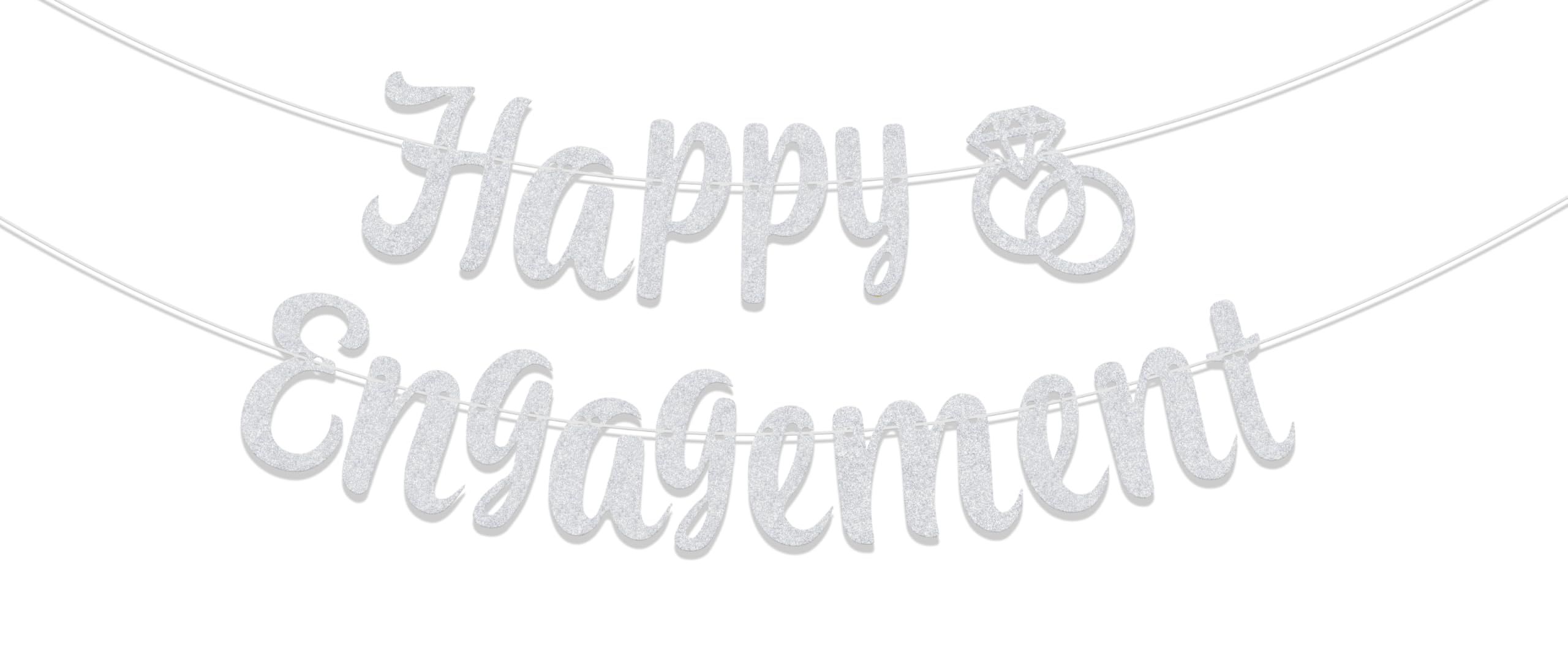 Happy Engagement Banner - Backdrop for Wedding Bridal Shower Party Supplies - Engagement Party Decoration Silver Glitter