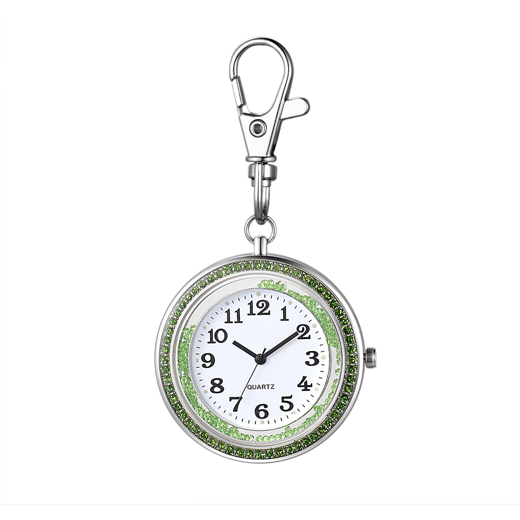 JewelryWe Key Chain Watch Rhinestone Round Quartz Pocket Watch FOB Clip-on Belt Watch Novelty Key Ring Watches for Men Women