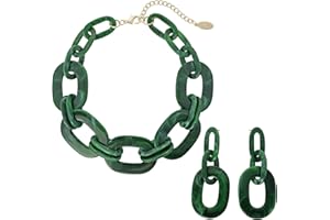 Bocar Acrylic Chunky Statement Necklace for Women Cube Link Chain Collar Necklace and Hoop Earrings Costome Jewelry Set
