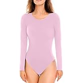Walifrey Crew Neck Long Sleeve Bodysuit for Women Soft Stretchy Basic Shirts Bodysuits Tops