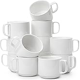 BTaT- Porcelain Stackable Coffee Mugs, 12 Pack, 12 oz, White, Ceramic Coffee Cups, Dishwasher and Microwave Safe