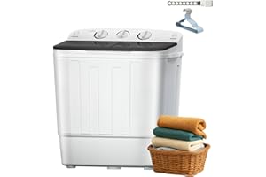 Stopsad Portable Washing Machine, 18Lbs Compact Mini Twin Tub Laundry Washer with Drying Rack & 10 Hangers, Washer(11Lbs) and Dryer(7Lbs) Combo, Timer Control, Ideal for Apartment, Dorms, RVs, Black