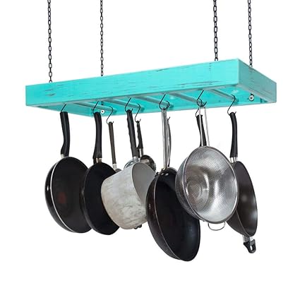 Amazon Com Hanging Pot Rack Wooden Ceiling Mounted