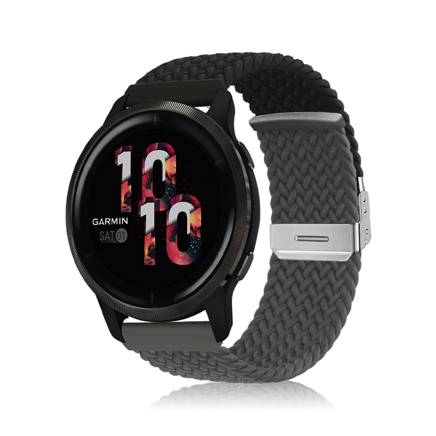 Niboow 22mm Strap for Garmin Venu 3/Venu 2/Vivoactive 4/Forerunner 265/Forerunner 255/Forerunner 255 Music, Elastic Nylon Watch Bands for Huawei Watch GT 4 46mm/Watch 4/Watch 4 Pro-Black Grey