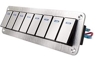 Xhtechnology 8 Gang Aluminum Rocker Switch Panel - 12V/24V Switch Panel 3 Pin ON/Off Pre-Wired Waterproof Toggle Switch Panel for Marine Boat Automotive Car RV