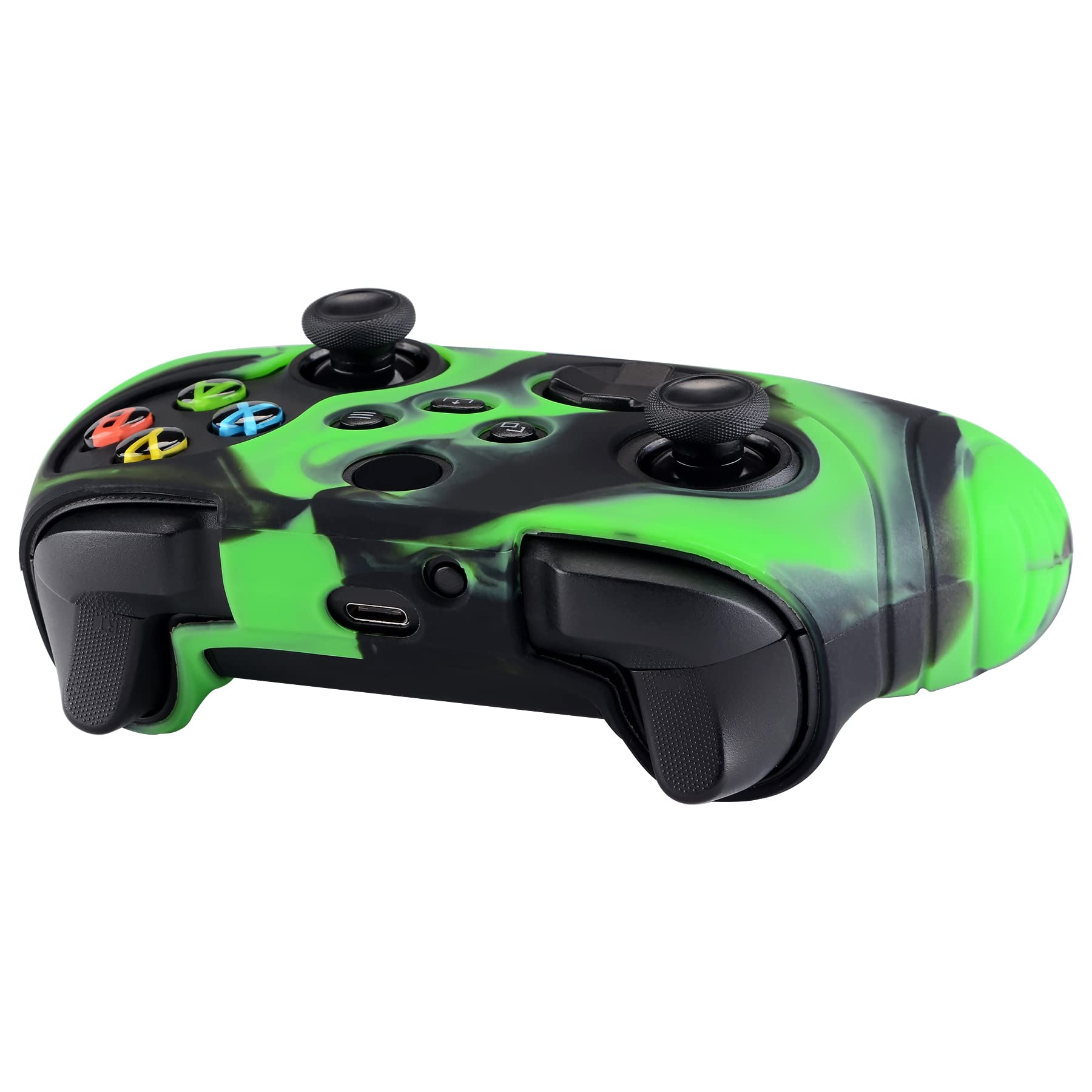 eXtremeRate PlayVital Samurai Edition Anti-slip Controller Grip Silicone Skin for Xbox Core Controller, Ergonomic Protective Case Cover for Xbox Series S/X Controller w/Thumb Grips - Green & Black