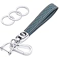 Wisdompro Microfiber Leather Car Keychain, Key Fob Keychain Leather Key Chain Holder with 3 Keyrings and 1 Screwdriver for Men and Women - Blue-gray