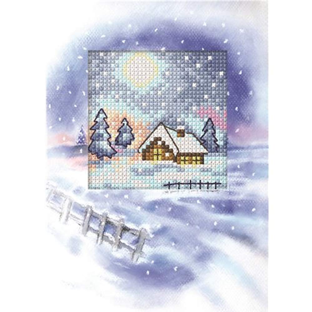 Orchidea Cross Stitch Card Kit - Moonlit Christmas Snowy Village