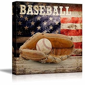 Rustic Baseball - Mitt and Ball Vintage Wood Grain - Canvas Art Home Art - 12x12 inches