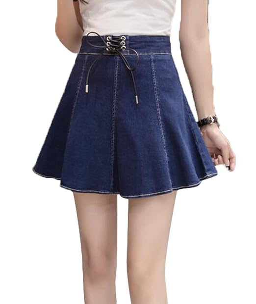 Amazon Shunyi フレア Aライン デニムスカートハイウエスト プリーツ