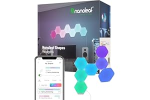 Nanoleaf Shapes LED Wall Lights, RGBW Smart Wall Panels with 16M+ Color, Compatible with Alexa & Google Assistant, Music Sync, DIY Gaming Light for Home Decor (Hexagons Smarter Kit 7 Pack)