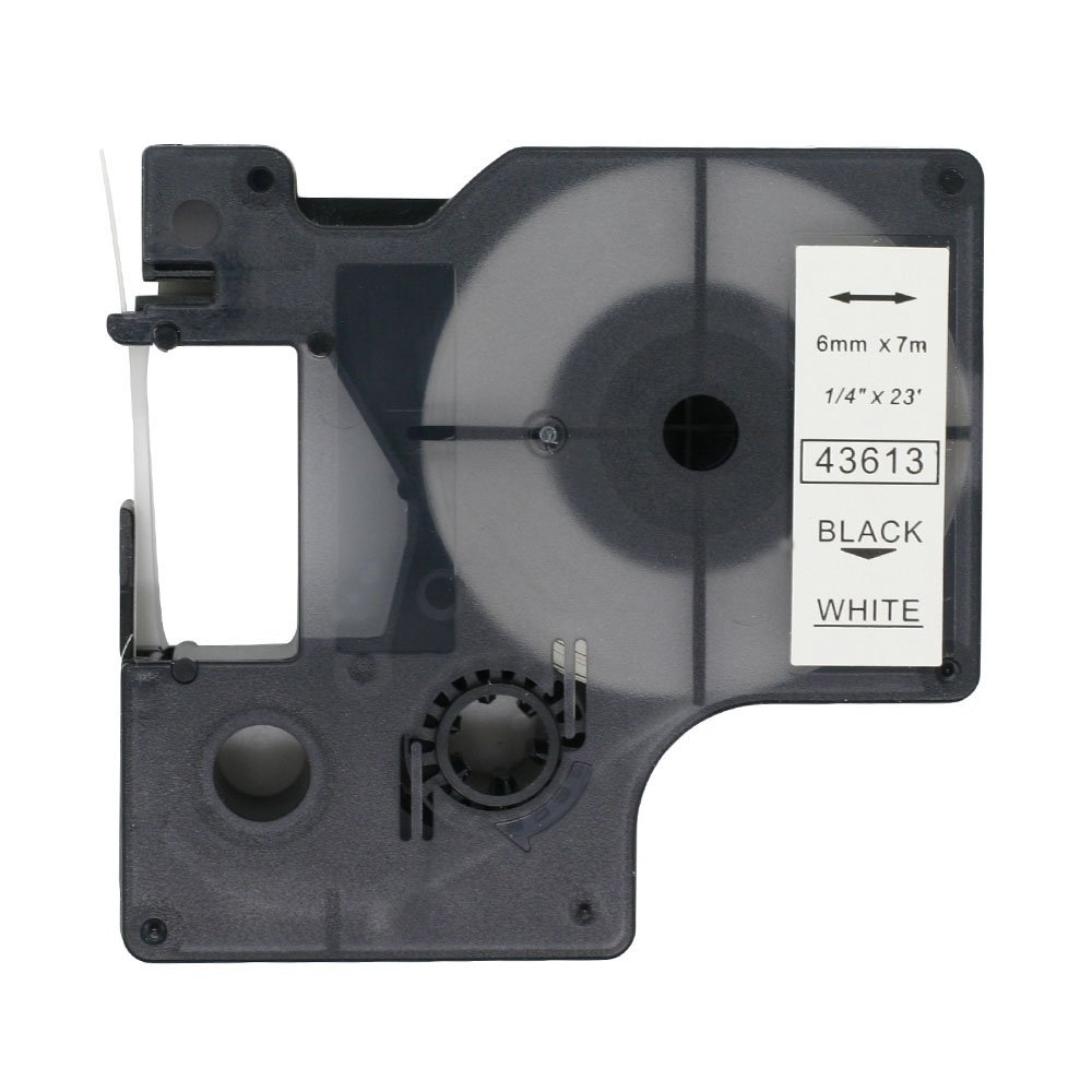 Fassport 1 Pack Black on White Label Tape Compatible for DYMO D1 43613 6mm 1/4"