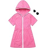 Shekavarld Girls Swim Cover Up Kids Beach Swimsuit Coverup Terry Zip-Up Bathing Suit Beach Pool Clothes with Sunglasses
