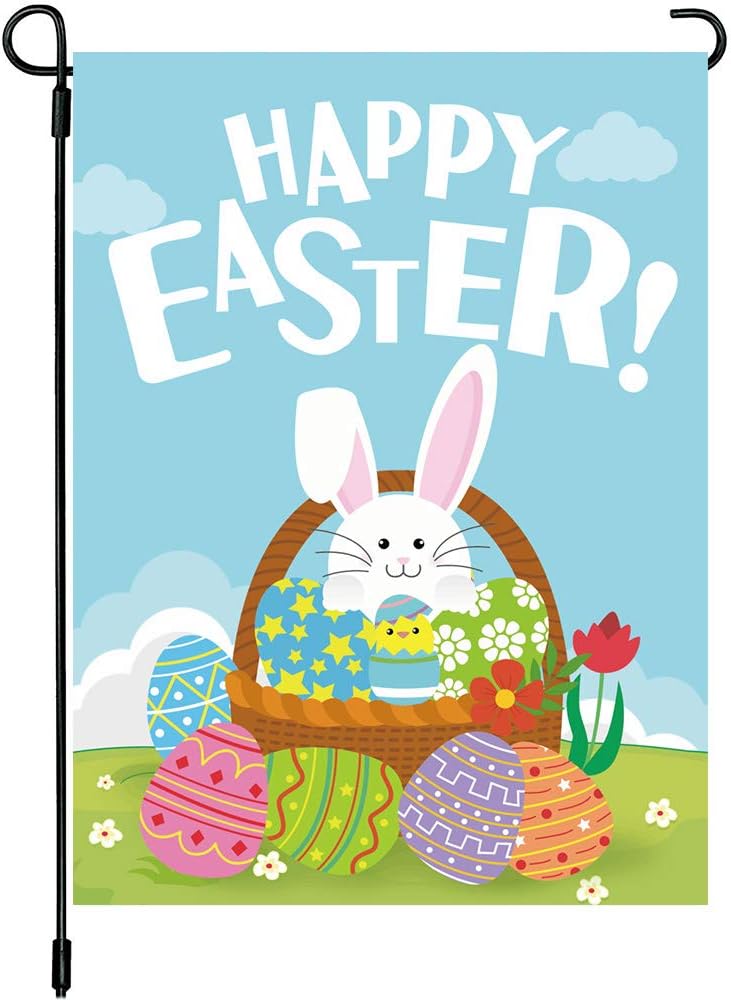 Happy Easter Day Garden House Flags Double Sided 12 x 18 Inch Easter Yard Flag Bunny Rabbit Cute Egg Decorative Outdoor Yard & Home Decorations