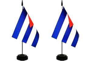 Rotenl 2 Pack Cuba Desk Flag, Cuban Table Office Flag with Solid Pole and Stand Base, International Country Flag, Festival Celebration, Classroom Meeting Desktop Decoration (Cuba)