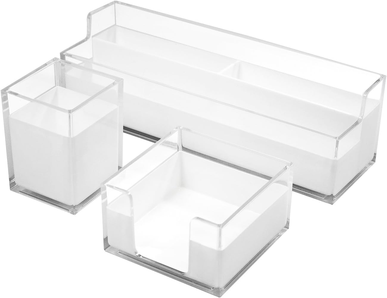 Sorbus Acrylic Desk Organizers Set – 3-Piece, Includes Desk Organizer Caddy, Memo Tray and Pen Cup, Modern Desk Accessories Organizer Great for Home or Office, White Clear (Desk Organizer Set) : Office Products