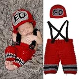 Yarra Modes Baby Photography Props Handmade Crochet Knit Fireman Caps Pants Photo Costume Prop (0-12 Month)