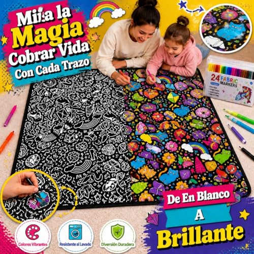 VEELU Adult Coloring Blanket 156×125cm with 24 Markers, Painting Blanket Washable Reusable, Anti-Stress Blanket for Kids and Family Activity, Birthday Gift
