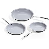 KITEXPERT Non Stick Frying Pans, Titanium Ceramic Skillet Set for Cooking, 8" 9.5" 11" Non Toxic Ceramic Pans with Stay Cool Handle, PFAS & PTFE & PFOA Free, Dishwasher and Oven Safe, Grey