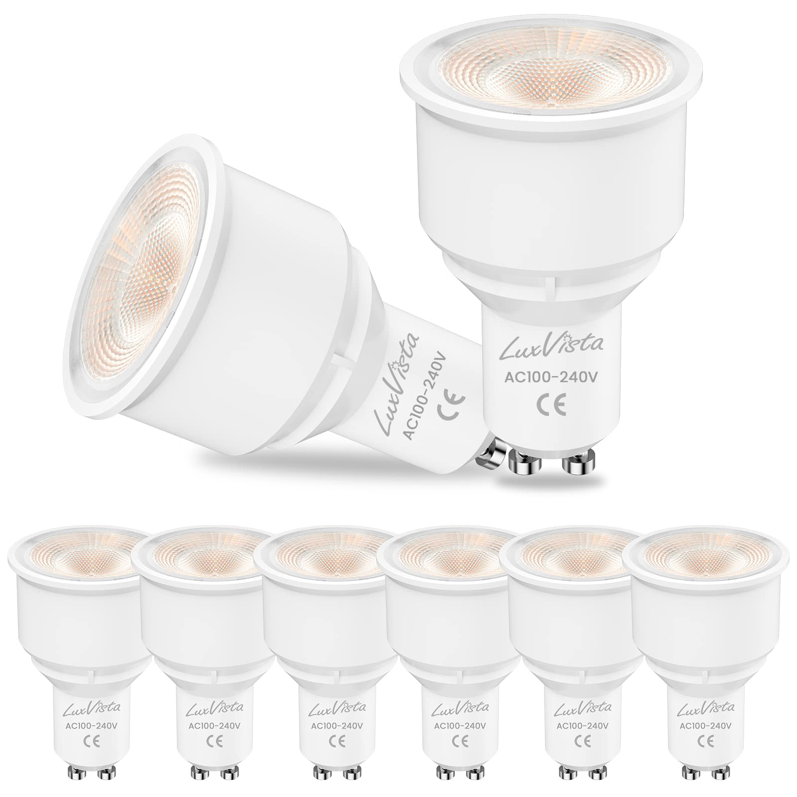 Luxvista GU10 LED Spotlight Bulbs - Non-Dimmable 9W GU10 Long Neck Light Bulbs (80W Halogen Equivalent) Cold White 6000K, 9 Watt Non-dimmable Ceiling Light Bulbs (8-Pack)