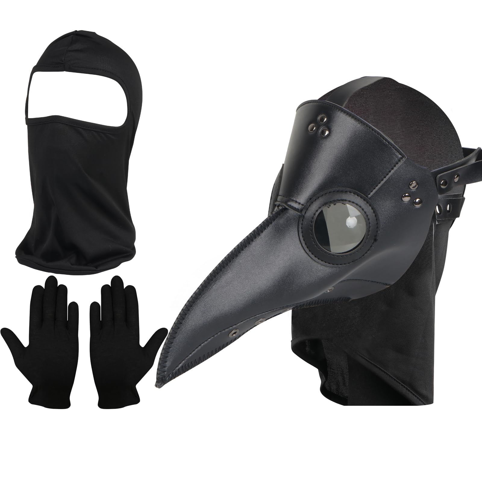 Lifreer Halloween Props Costume Set, Plague Doctor Mask Steampunk Props Bird Mask with Black Gloves, Full Face Mask Halloween Cosplay Fancy Dress Carnival Accessories for Kid and Adult