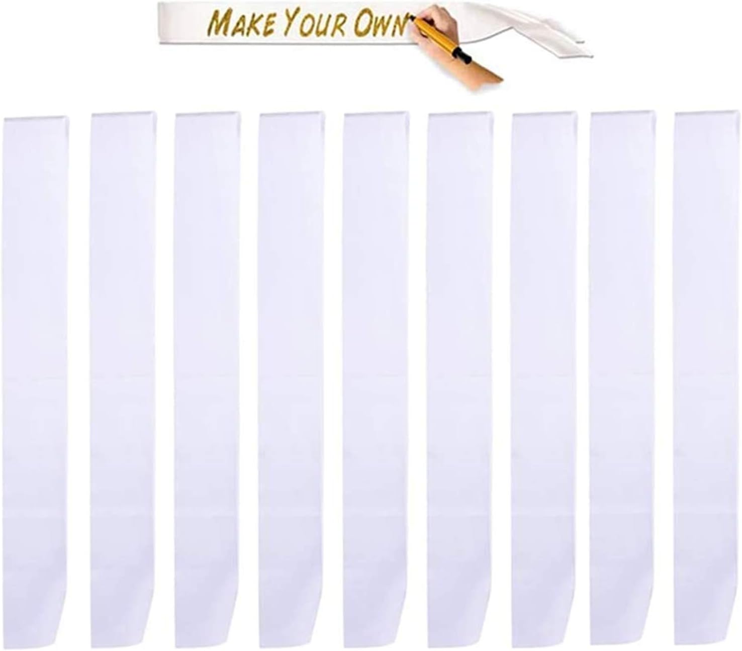 SUSHAFEN 10 Pcs Blank Sashes Plain Sashes White Satin Sashes for Party Decoration/DIY Accessory/Hen Party/Beauty/Pageant/Wedding,78x9.5cm