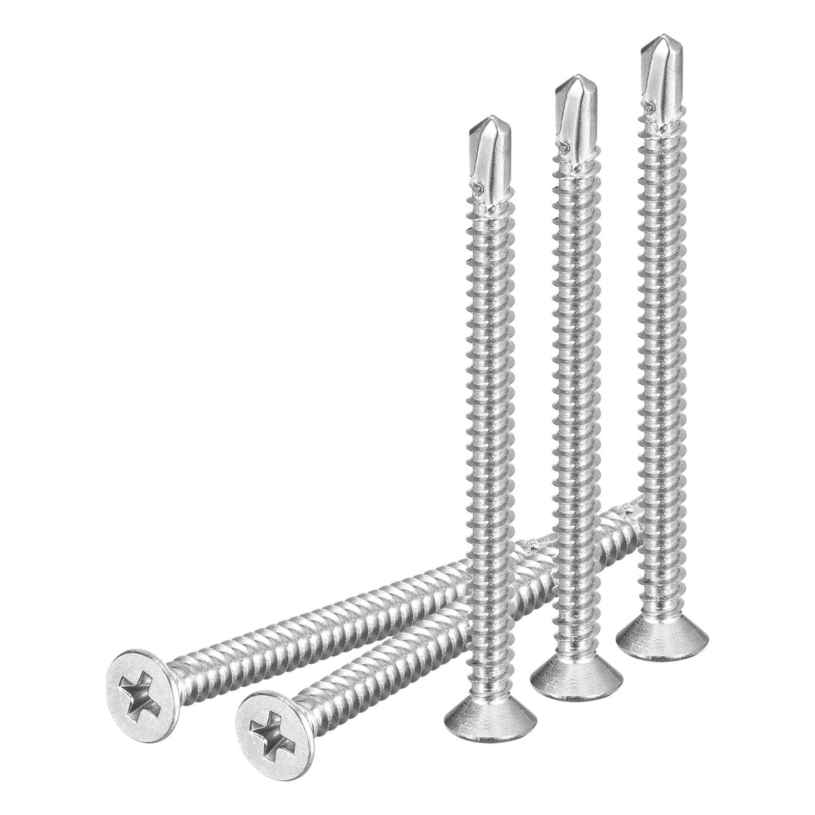 DTGN 50Pcs ST4.8x63mm Self Drilling Screws, 410 Stainless Steel Flat Head Phillips Sheet Metal Screw - Good for Wood to Metal, Furniture - Silver — image 1