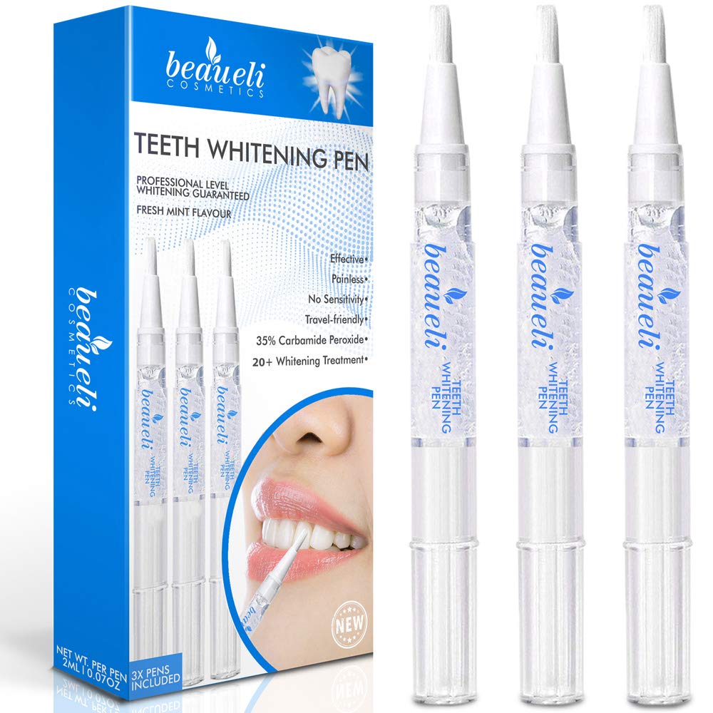Beaueli Teeth Whitening Pen, 3 Pack, 35% Carbamide Peroxide, Natural Mint Flavor, Glycerin Drops, Safe, Easy to Use, Effective, Painless, Travel Friendly, No Sensitivity, Beautiful White Smile : Toothpastes : Beauty
