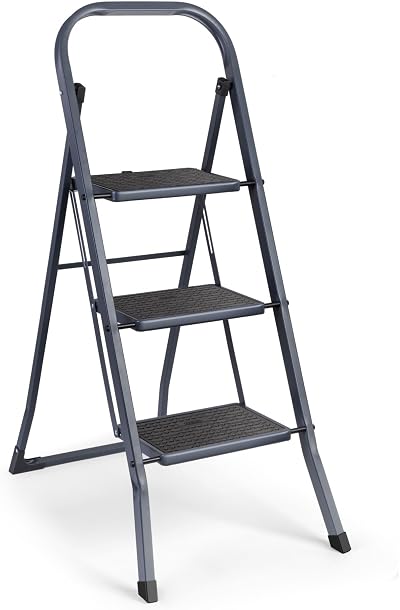 VonHaus 3 Step Ladder – Premium Folding Step Stool 150kg Steel Anti Slip