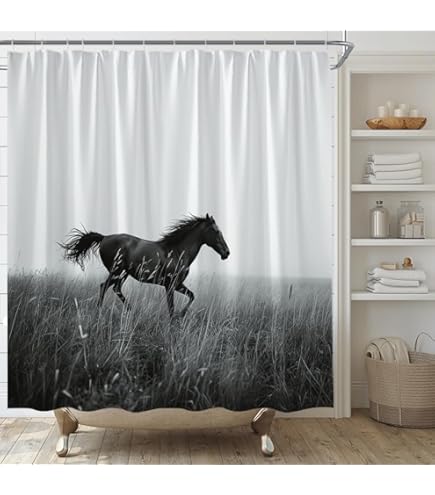 YOZSLGU Highland Cow Shower Curtain Rtic Farmhoe Animals Funny Cute Cattle Bull Vintage Windmill Western Country Wooden Fence Fabric Bathroom Decor Curtains with Hooks, 70 Wx78 H