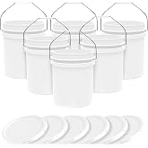 5-Gallon White Bucket Pail Container with Lid | Food Grade | Heavy-Duty Approx 90 MIL Extra Durable | Metal Handles with Plastic Grip | Multi-Use | Easy Stack and Store | BPA Free - 6 Pack