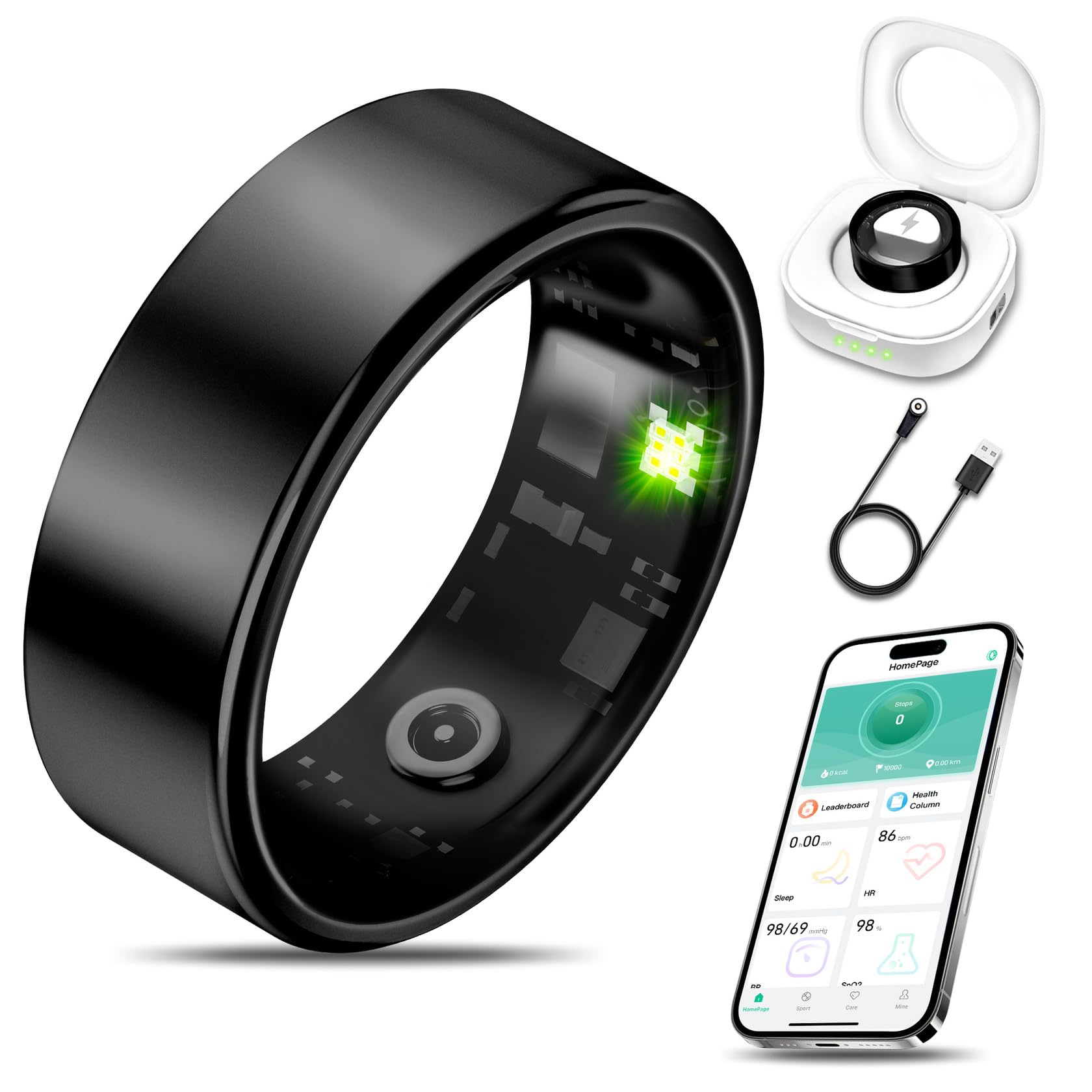 Photo 1 of Milavan Smart Health Ring for Women Men Fitness Tracker with Heart Rate, Blood Oxygen, Blood Pressure, Sleep Monitoring, Step Counting, IP68 Waterproof for iOS and Android, No APP Fee, Black 6