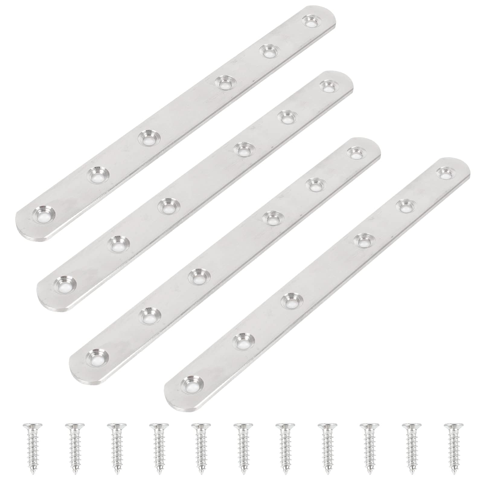 Luabue 4Pcs Flat Metal Brackets for Wood Mending Plates Flat Straight Brace Bracket Stainless Steel Sleeper Brackets Connecting Joining Plates with Screws for Furniture Repair Bench Bed 193*20mm