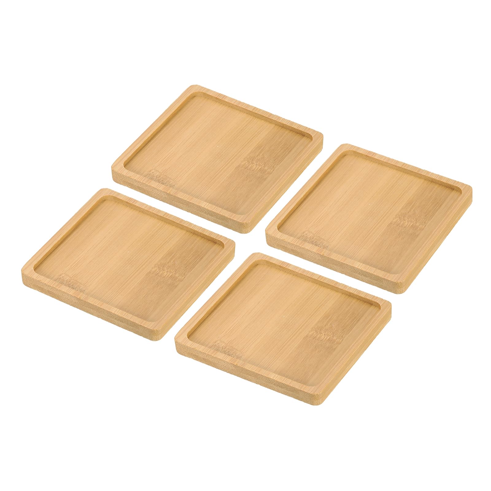 PATIKIL Bamboo Wood Saucer, 4 Pack 4x4 Inch Square Wooden Plant Drainage Tray Bonsai Plants Saucer Succulent Pot for Home Balcony