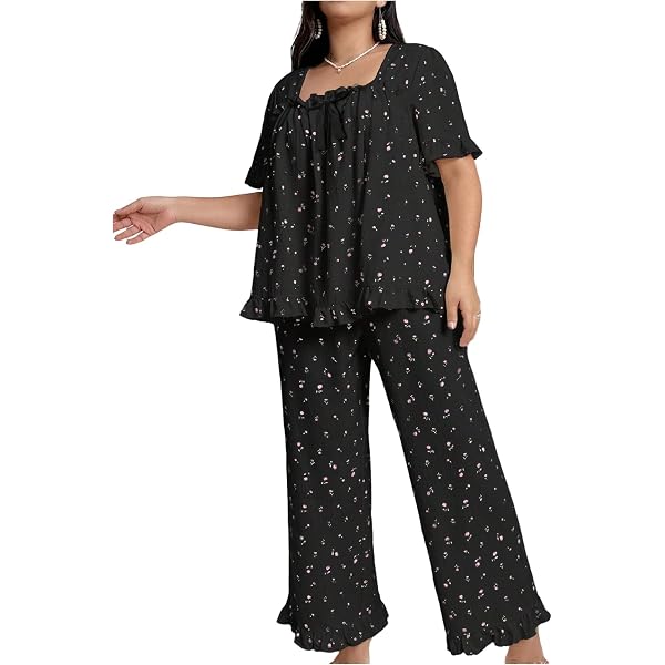 Verdusa Women's Plus Size 2-Piece Pajama Set - Striped Button-Down Shirt & Pants Lounge Sleepwear