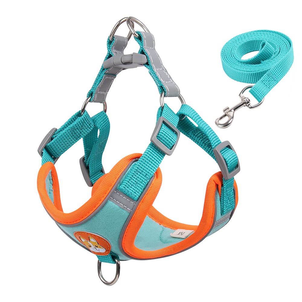 MeiAOBest Dog Harness with Leash set, Soft Suede Step-in Puppy Harness Reflective Adjustable No Pull Small Dogs Harnesses for Extra Small,Medium Dogs (XL, Light blue)
