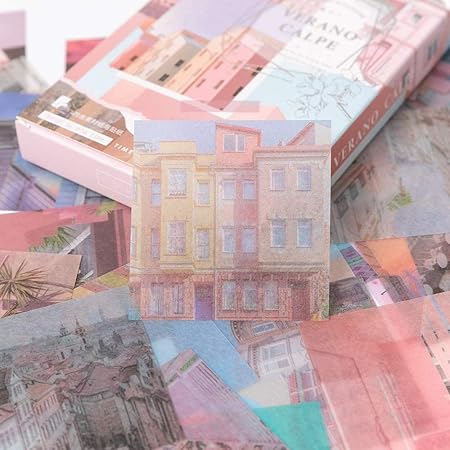 Amazon シール 55枚セット アンティーク風 手帳ステッカー 写真 風景 洋風 お洒落 ノート 手紙 デコ アルバム カルぺの夏 シール ステッカー 文房具 オフィス用品