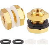KOOTANS 2 PCS 1/8" NPT Bulkhead Fitting Brass Connector with 4 Rings | 1/8" Female Bulkhead Tank Fitting with 4 Leak-Proof Rubber &amp; Silicone Rings, OD 5/8"|for Water Towers/ Tank, Pipes, Faucets