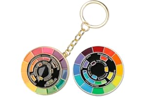 ZORZA 2Pcs Creative Artistic Color Wheel Brooch and Nicely Color Wheel Keychain Spinning Enamel Lapel Pins, Perfect for Backpacks and Sweaters