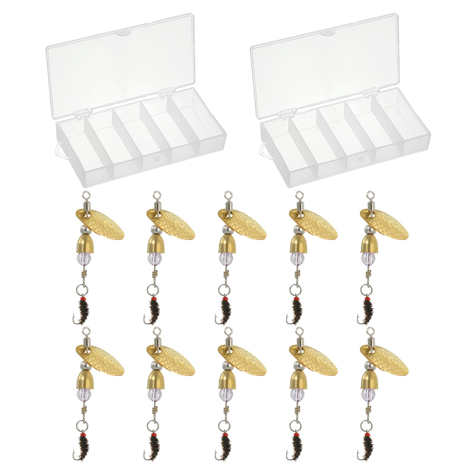 PATIKIL Trout Lures 1/8 oz, 10Pack Trout Spinners Fly Trout Fishing Lures Fishing Spinners Baits Tackle with 2 Tackle Boxes for Freshwater Saltwater Fishing, Gold Tone