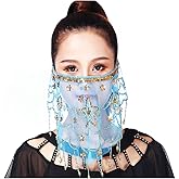 Lauthen.S Face Veil with Sequins Beads Tribal Belly Dance Halloween Accessory
