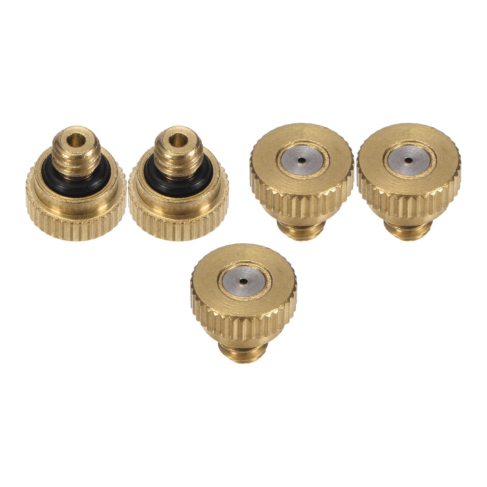 M METERXITY 5-Pack Brass Misting Nozzle, 0.032" 0.8mm Orifice 10/24 UNC O-Ring Replacement Mister Nozzles Plug Mister Heads for Garden Patio Outdoor Cooling System Low-Pressure Atomizing