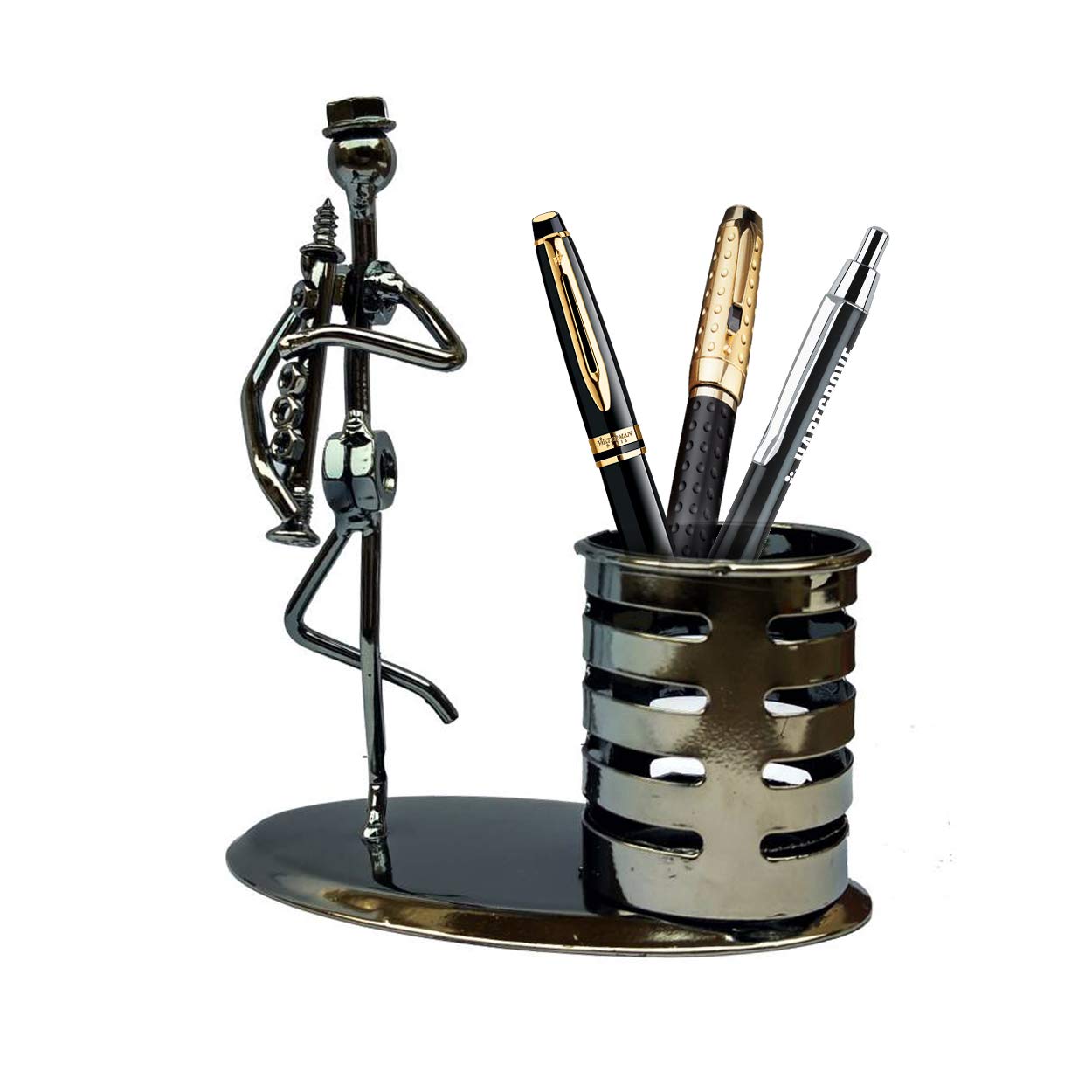 Dainty Metal Art Unique Design Pen Stand Holder with Flute Artist