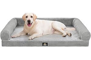 Veehoo Orthopedic Dog Beds for Large Sized Dogs - XXL Dog Sofa Bed with Bolsters, Pet Couch Bed with Removable Washable Cover & Nonslip Bottom, Grey