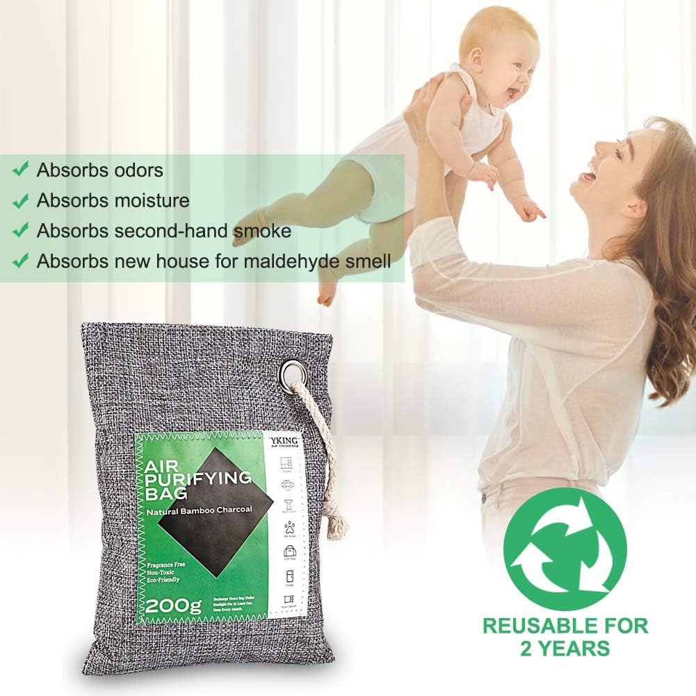 Activated Bamboo Charcoal Air Purifying Bags 6 Pack (200gx4 +75gx2) Charcoal Odor eliminators Absorber Bags Home Car Air Freshener for Car Closet Shoe Home Basement and Pet: Kitchen & Dining