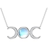 OUTANG Triple Moon Goddess Necklace for Women 925 Sterling Silver Moonstone Crescent Amulet Wiccan Pendant Celestial Jewelry Gifts for Mom Wife