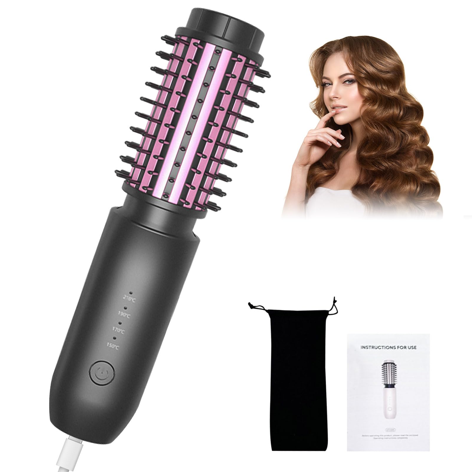 Photo 1 of Cordless Hair Curler, Bestauty 1.5" Cordless Curling Iron Rechargeable, 2 in 1 Travel Hair Curler & Hair Straightener Brush, 4 Adjustable Temperature 300°F-410°F for Curl/Smooth/Fluffy/Flip-Out Black